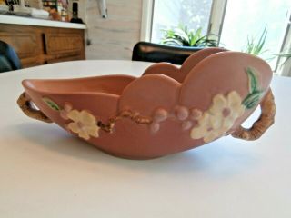 Vintage Roseville Usa Embossed White Flowers (magnolia?) On Pink Handled Bowl