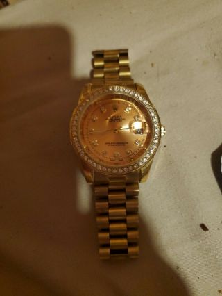 Rolex Watch Mens 18k Gold/diamonds