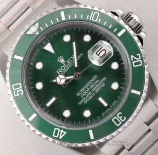 Rolex Submariner 16610 Date S/steel 40mm Watch - Custom Green Ceramic Bezel & Dial