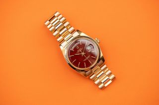 Rolex Day Date 1803 18k Rose Gold With Stella Ox Blood Dial Wrist Watch 36mm
