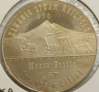 1967 Anchorage Alaska Kiwanis Steam Railroad Moose Gooser Medal Proof Like