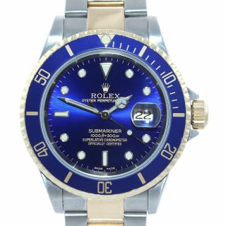 Rolex Submariner 16613 Two Tone Gold Blue Dial 40mm Watch Box Gold Buckle