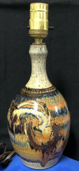 Rare Vintage Wishon - Harrell Signed Stoneware Pottery Lamp
