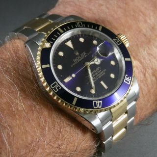 Rolex Submariner Date 16613 18k Gold & Stainless Steel Blue Dial/bezel 1991 Wow