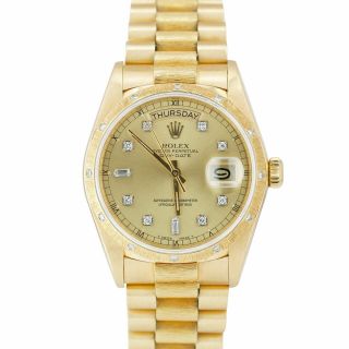 1987 Rolex Day - Date President 18038 Diamond Bark 36mm 18k Yellow Gold Watch
