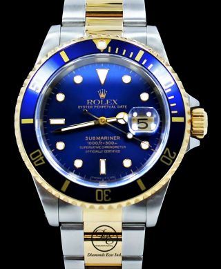Rolex Submariner 16613 18k Yellow Gold / Steel Oyster Blue Bezel Watch