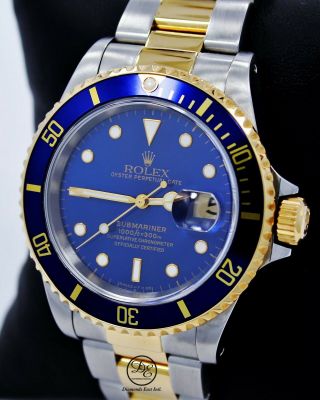 Rolex Submariner 16613 18K Yellow Gold / Steel Oyster Blue Bezel Watch 2