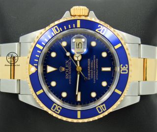 Rolex Submariner 16613 18K Yellow Gold / Steel Oyster Blue Bezel Watch 3