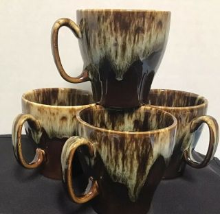 Vintage Brown Drip Usa Coffee Mug/cup Set Of 4 - 8 Oz