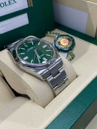 Rolex 124300 Oyster Perpetual Green Box Paper FULL STICKERS 2
