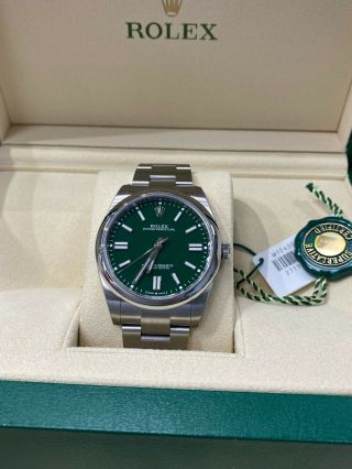 Rolex 124300 Oyster Perpetual Green Box Paper FULL STICKERS 5