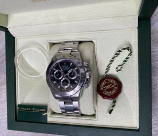 ROLEX Mens Stainless Steel DAYTONA Black Dial Box Card Papers 116520 3