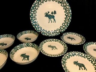 Folk Craft Moose Country Tienshan 9 Pc Serving Plate Bowls Salad Green Sponge