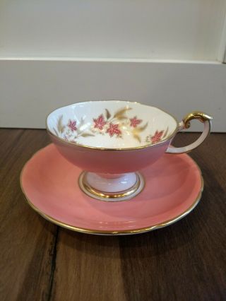 Vintage Aynsley China Tea Cup And Saucer Gold Peach Pink What And Maple Leaves