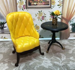 Marx Little Hostess Wing Chair & Table Vintage Dollhouse Furniture Renwal 1:16