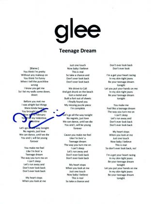 Darren Criss Signed Autographed Teenage Dream Glee Song Lyric Sheet