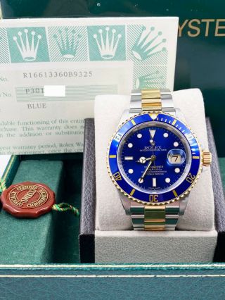 Rolex Submariner 16613 Blue Dial 18K Yellow Gold Stainless Steel Box Paper 2