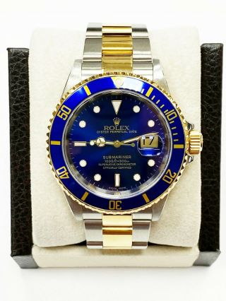 Rolex Submariner 16613 Blue Dial 18K Yellow Gold Stainless Steel Box Paper 3