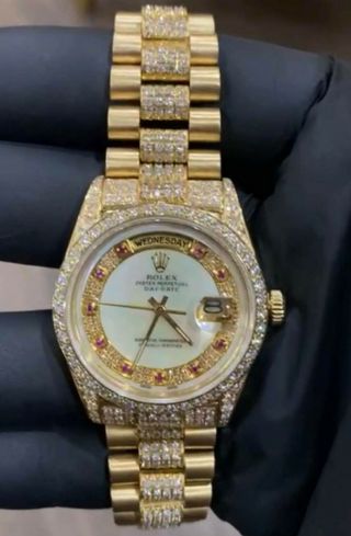 Rolex Day - Date (president) Silver Men Yellow Gold Bracelet Watch - 1803