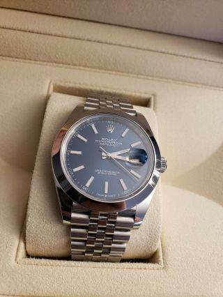 Rolex Datejust 126300 41mm Blue Dial All Box Papers Jubilee Bracelet