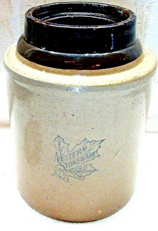 Vintage Western Stoneware Canning Crock Jar Maple Leaf Logo Half 1/2 Gal.  Size