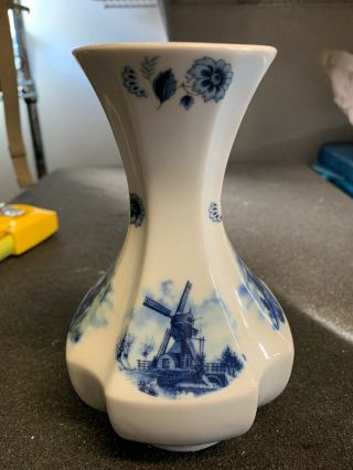 Vtg Delft Blue White China Windmill Floral Design.  Numbered.