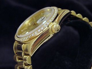 Mens Rolex Day - Date President 18k Gold Watch Champagne 1ct Diamond Bezel 18038 3