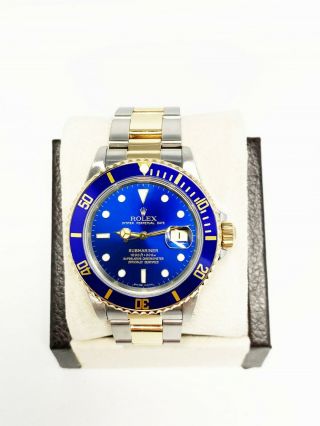 Rolex Submariner 16803 Blue Dial 18K Yellow Gold Stainless Steel Box Papers 2