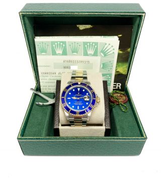 Rolex Submariner 16803 Blue Dial 18K Yellow Gold Stainless Steel Box Papers 3