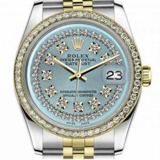 Rolex Datejust 36mm Gold & Stainless Steel Ice Blue String Diamond Dial Automati