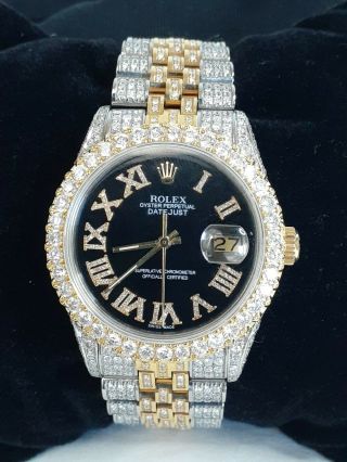 Rolex Datejust 2 Tone 36mm Steel & Gold Watch 11 Carat Diamond Iced Out Watch