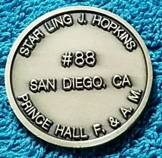 88 F.  & A.  M.  Prince Hall San Diego California Large 41mm Bronze Masonic Medal