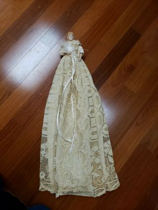 Antique Vintage Victorian Blonde China Head & Arms Doll In Long Lacey Dress