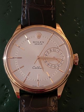 Rolex 18k Rose Gold Cellini Date 39mm Ref 50515 Strap Watch
