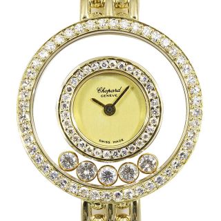 Auth Chopard 18k Yellow Gold Happy Diamond Wristwatch Women H1089