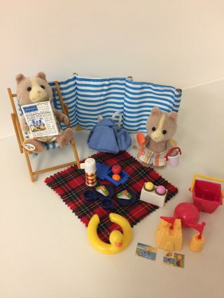 Sylvanian Families Day At The Seaside With Farthing Dog Figures & Accessories