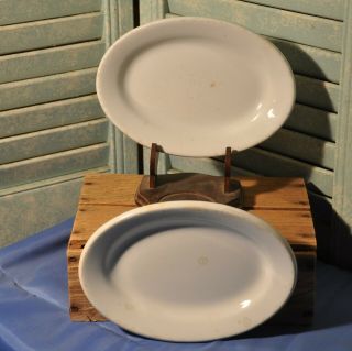 2 Antique White J & G Meakin Hanley England Ironstone China Small Oval Plates