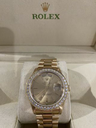 Pre - Owned Mens 36mm Rolex President Day - Date 18k Yellow Gold Diamond Watch 40 Di