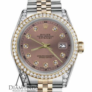 Rolex 36mm Datejust 18k Gold & Stainless Steel Watch Salmon Diamond Dial