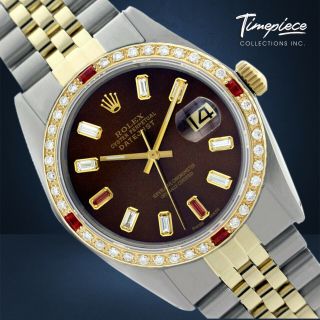 Pre - Owned Rolex Watch Mens 36mm 18k Gold & Steel Datejust Brown Diamond Dial