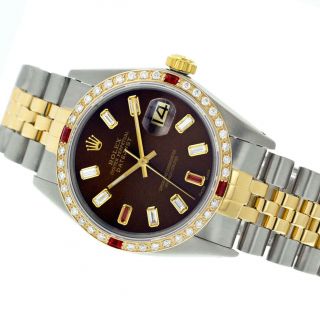 Pre - Owned Rolex Watch Mens 36mm 18k Gold & Steel Datejust Brown Diamond Dial 3