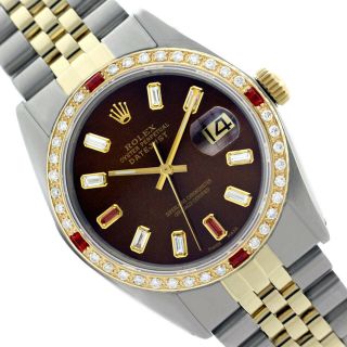 Pre - Owned Rolex Watch Mens 36mm 18k Gold & Steel Datejust Brown Diamond Dial 4