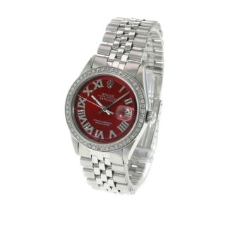 Rolex Men ' s Watch 36mm Datejust Stainless Steel Red Roman Diamond Diamond Bezel 2