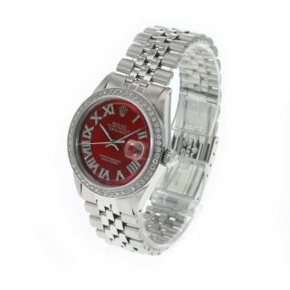 Rolex Men ' s Watch 36mm Datejust Stainless Steel Red Roman Diamond Diamond Bezel 3
