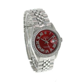 Rolex Men ' s Watch 36mm Datejust Stainless Steel Red Roman Diamond Diamond Bezel 5