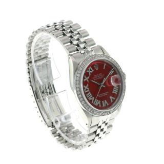Rolex Men ' s Watch 36mm Datejust Stainless Steel Red Roman Diamond Diamond Bezel 6