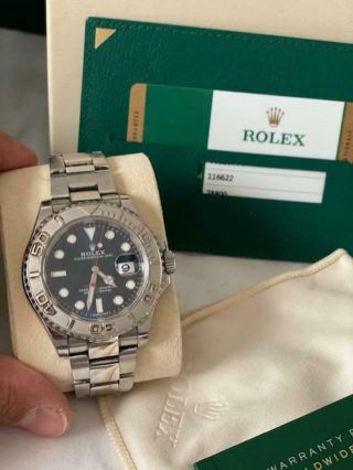 ROLEX YACHTMASTER 40MM BLUE DIAL STEEL & PLATINUM WATCH BOX/ PAPERS - 116622 3