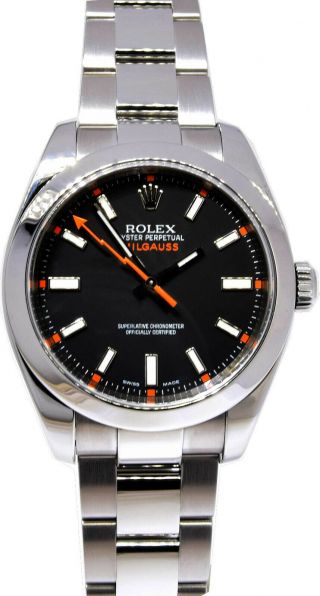 Rolex Milgauss Stainless Steel Black Dial Watch & Box M 116400