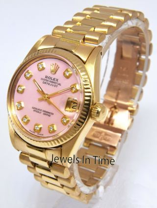 Rolex Datejust 18k Yellow Gold Pink Diamond Dial 31mm Watch 6827 2