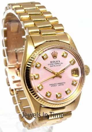 Rolex Datejust 18k Yellow Gold Pink Diamond Dial 31mm Watch 6827 3